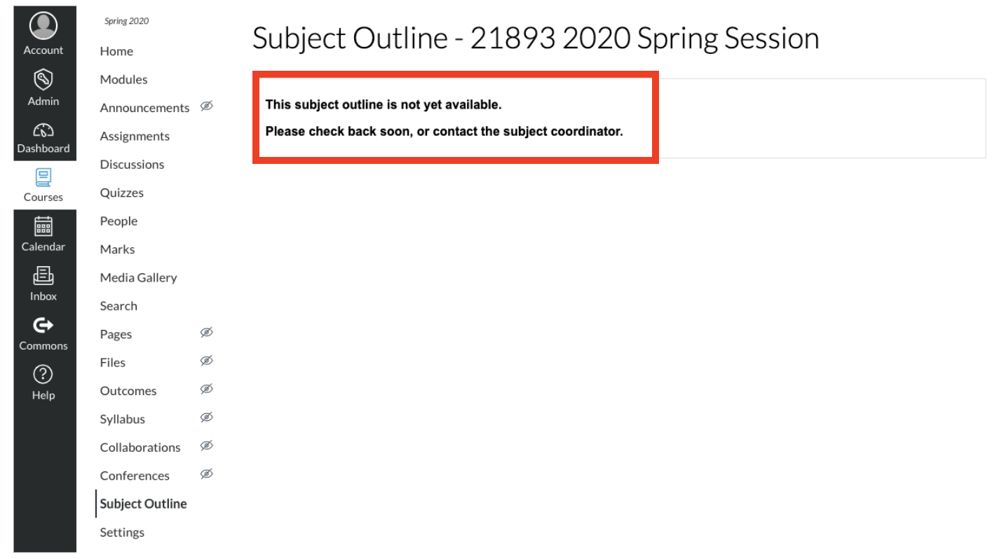 Screenshot of Error message page in Canvas