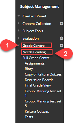 Locate the Test from the Subject Management panel