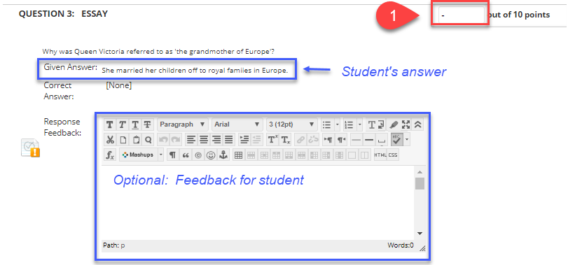 Enter a score for the student's response.