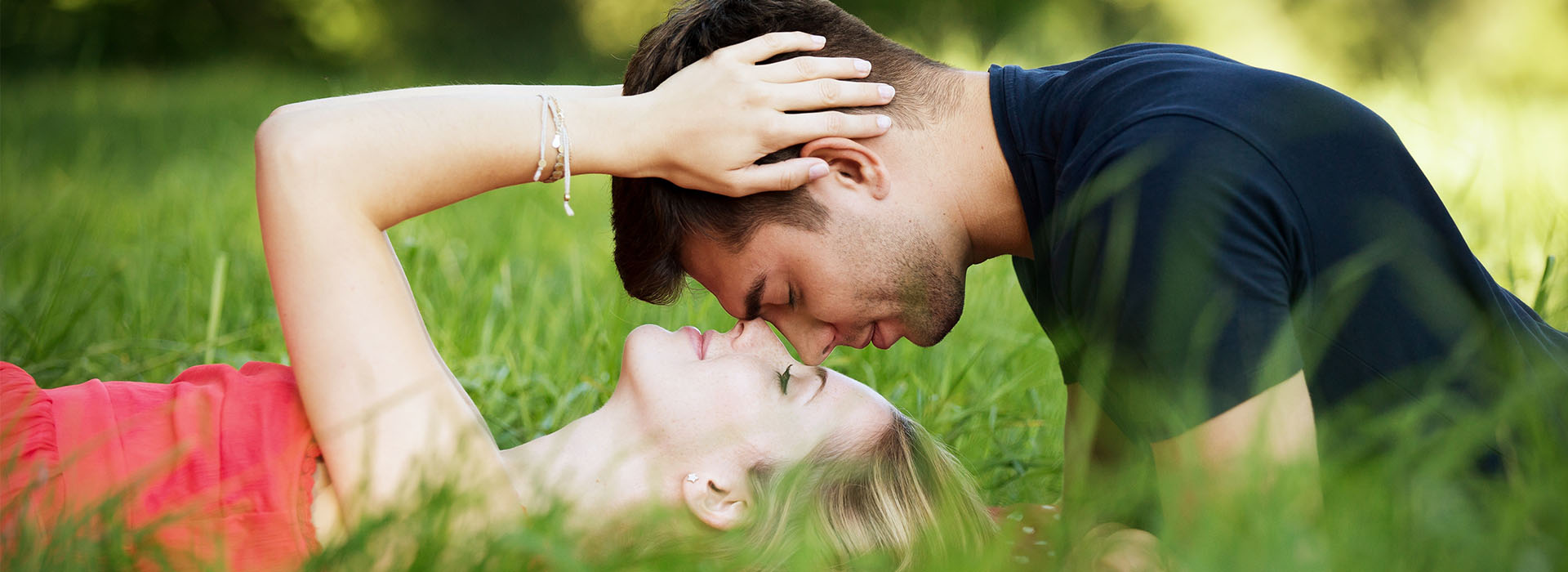A couple about to kiss