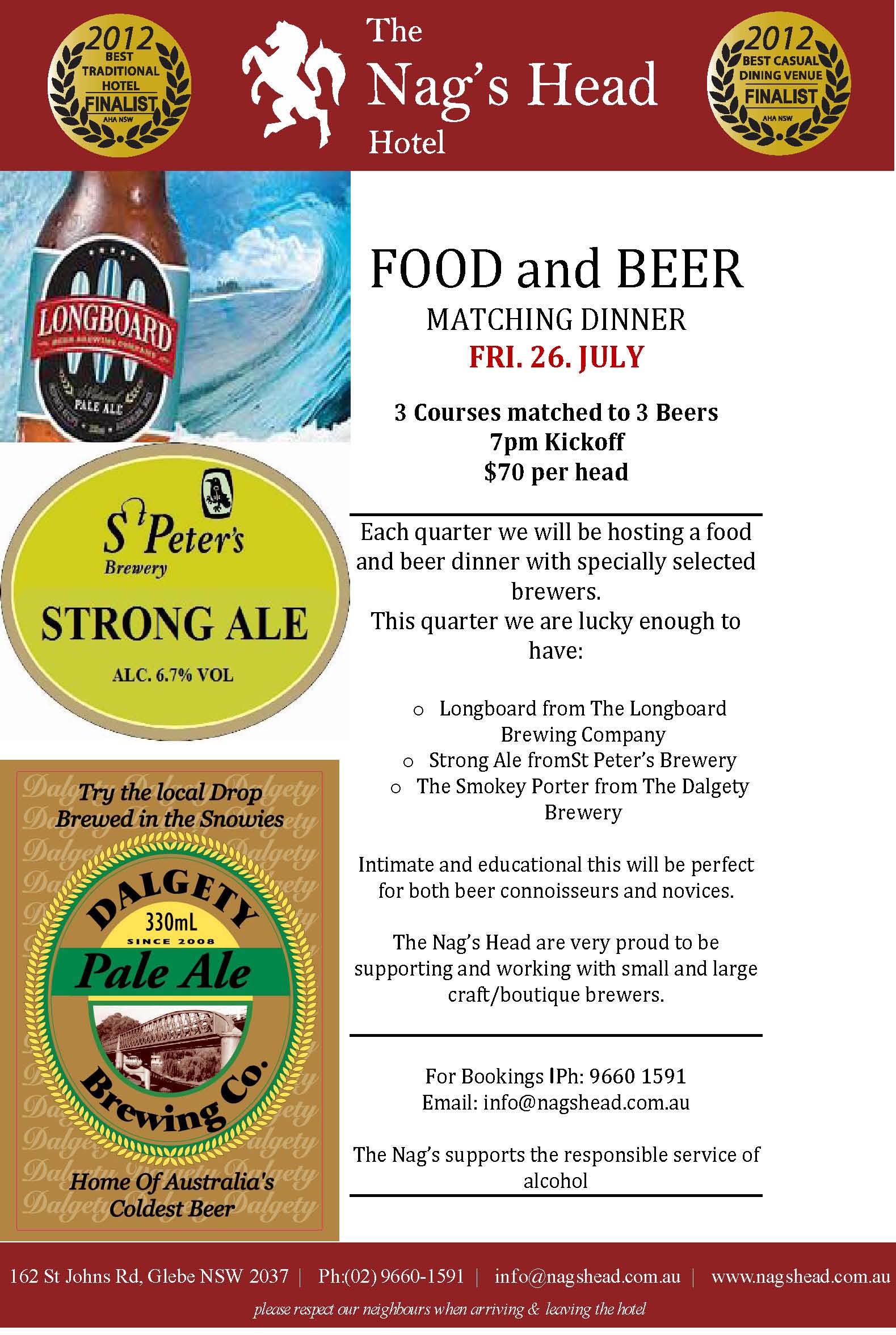 Food & beer matching dinner at the nags head nsw july-dinner