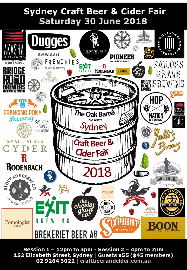Sydney Craft Beer & Cider Fair returns to The Oak Barrel SydneycraftBeer&CiderFair2018