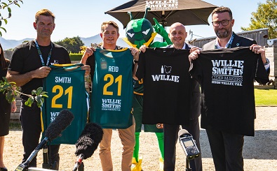 Willie Smith’s sponsors Apple Isle’s new NBL team L-R WS Co-founders Andrew Smith + Sam Reid with JJ's Larry Kestleman + CEO Simon Brookhouse