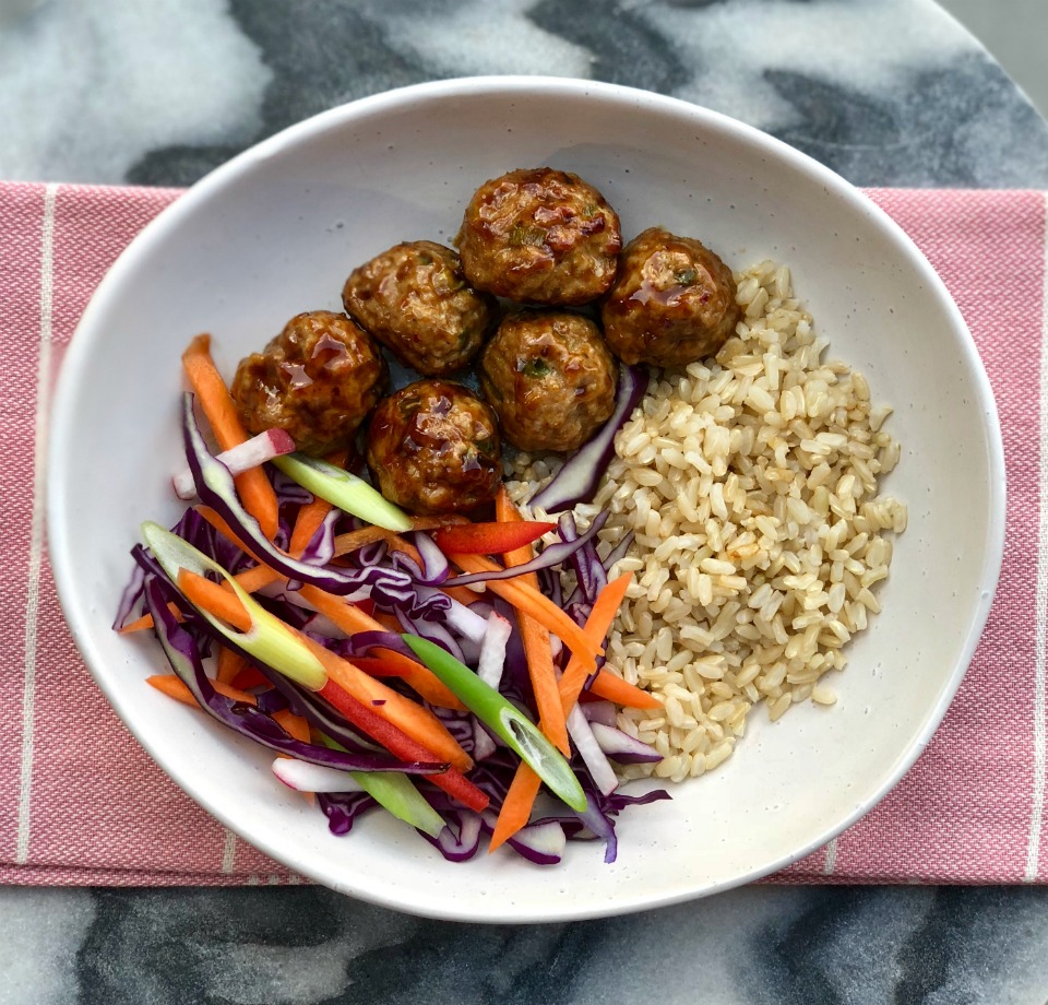 These sticky pork meatball bowls are perfect for a week of lunches