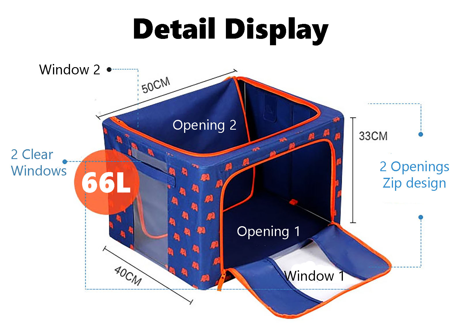 66L X 5 Oxford Cloth Steel Frame Storage Box Quilt Clothes Organizer