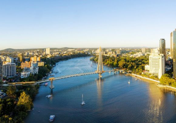 Design render of the Kangaroo Point pedestrian bridge. Image Credit: Councillor Ryan Murphy/Facebook Brisbane City Council to fast-track development of Kangaroo Point Green Bridge