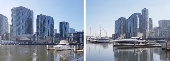 The southern promenade doesn't get nearly as much sunlight as the north. Docklands Places and Spaces, part two: Victoria Harbour