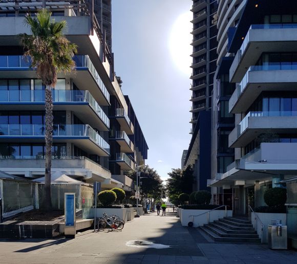 A glimpse from the promenade down a side street. Docklands Places and Spaces, part three: NewQuay and Harbour Town