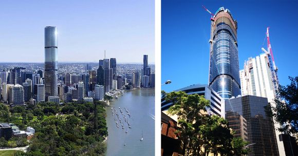 Brisbane's under construction Skytower. Image (L-R): Billbergia | Ozscrapers member fyturis Top 10 (Future) Tallest Buildings in Australia
