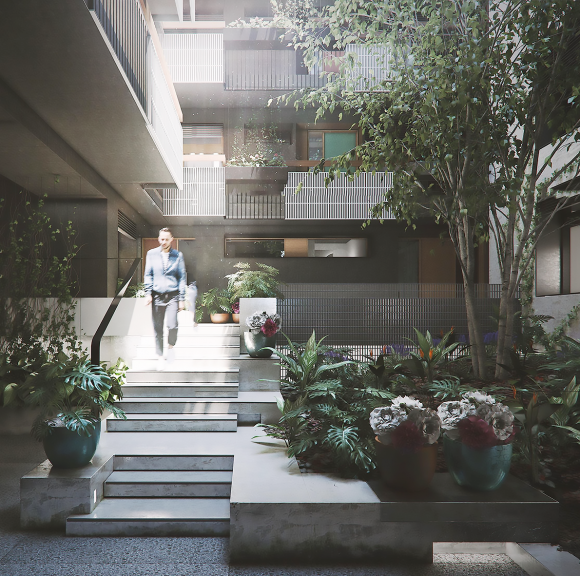 The centrally located courtyard. Image: Hayball/Mr.P Nightingale Village - Episode II: CRT + YRD