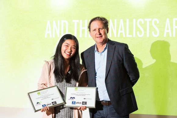 ULI Australia Executive Director David McCracken with finalist Linda Huang who also received the student prize Urban Innovation Ideas Competition shortlist announced, voting now open