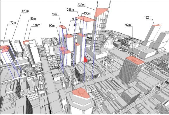 Existing building heights diagram. © Peddle Thorp Planning Application: 278 Little Lonsdale Street, Melbourne