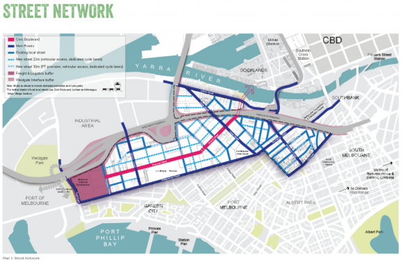 Street Network from the July 2014 Fishermans Bend strategic framework document City of Melbourne begins Lorimer Precinct structure plan consultation