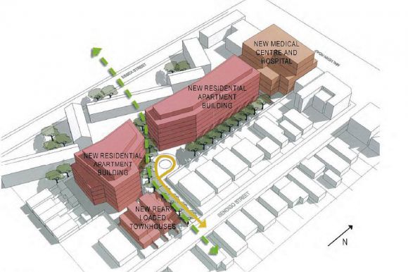 The envisaged development with surrounding context. Image © Rothelowman Planning Application: 310-324 Malvern Road, Prahran
