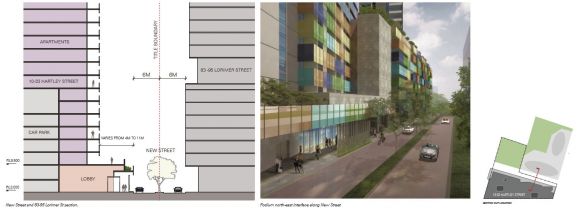Setbacks and ground level interface. Planning image: MGS Architects MGS create the shipping container skyscrapers