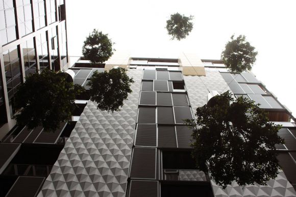 An almost surreal sight peering upward in the internal courtyard In focus: 108 Flinders Street, Melbourne