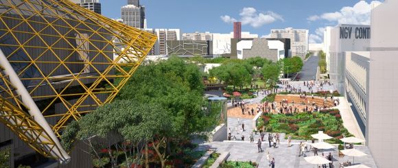 Render of the pedestrian precinct and ramp down Sturt Street Back to the noughties: Melbourne's arts precinct set to get a major makeover