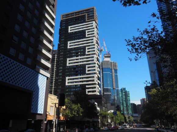 Australia 108 looking westward along City Road - image: redden Australia 108 approaches 50% of its height