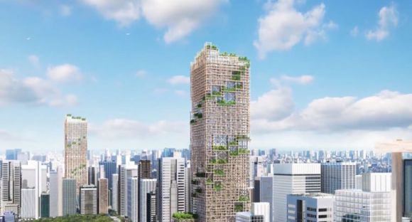 Timber high rise proposed for Tokyo. Credit: Dezeen