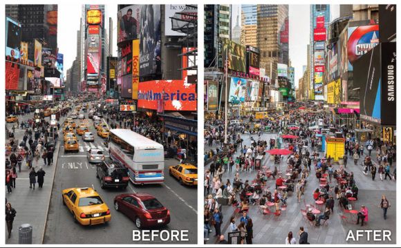 Before and After December 2016. Image: NYC DOT City of Melbourne's Transport Strategy refresh. It's time to walk the walk