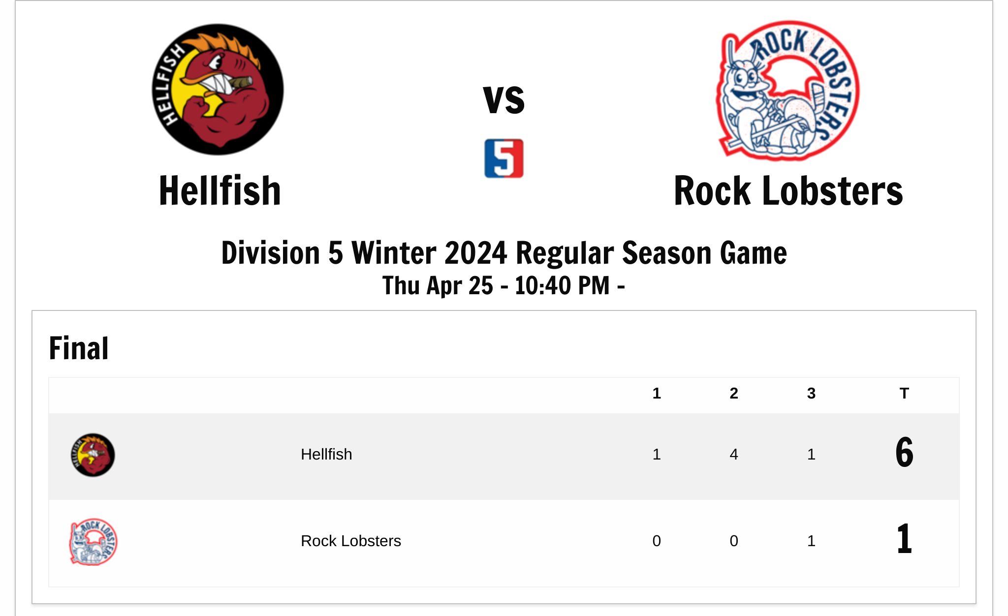 IceHQ Beer League Beer League Division 5 Winter 2024