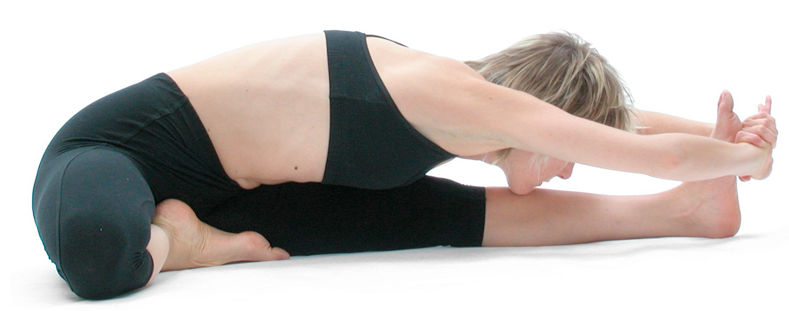 Figure 5: Janu sirsasana (knee head pose): In poses such as janu sirsasana (knee head pose) it is important for the knee to move actively into the pose and that the muscles around the knee are the main force directing the knee to its final position in the pose. If there is knee pain in bent (flexed) knee postures such as this one then it is best to modify the pose by straightening the bent leg if possible.