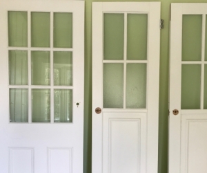 Second-hand painted timber single 'window' and french doors