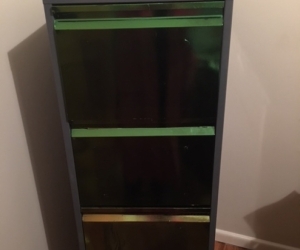 Filing Cabinet 4 drawer, grey, metal, with key and lock.