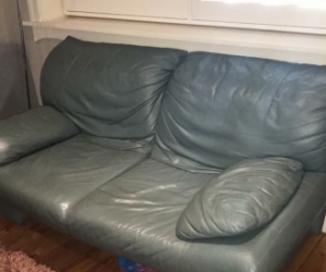 2 Green leather couches