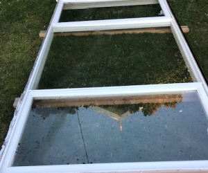 Large, 3 pane, timber framed Stegbar window with locks