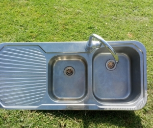 Stainless Steel double sink with flick-mixer tap