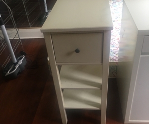 Desk, bedside table and single mattress