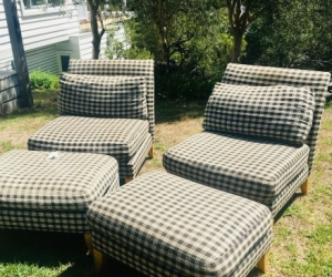 TWO CHAIRS AND MATCHING OTTOMANS