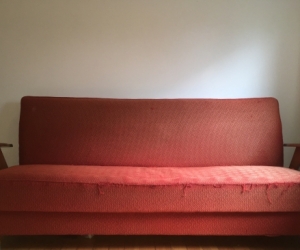 1950s red fold out sofa