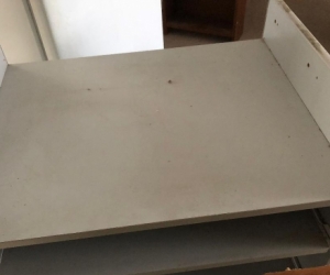 old fashioned computer desk slide out shelf for key board grey