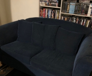 two blue couches two seater and two and half seater