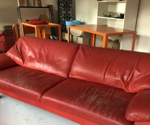 Red leather sofa