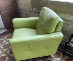 3 and 2 seat leather lounges and 1 leather swivel chair
