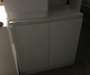 White melamine cupboards ,2 tall, 3 double and 1 single cupboard