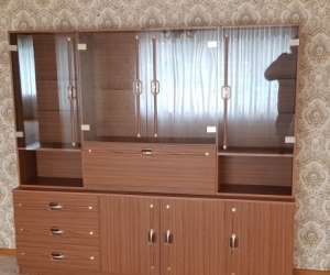 Brown Wall Unit/ Glass Cabinet