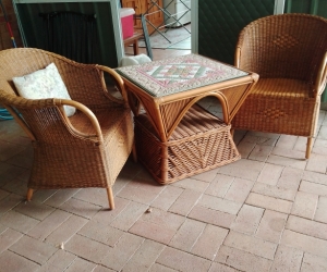 Cane table & 2 chairs
