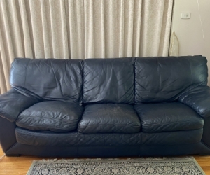 Natuzzi leather 3 seater navy couch