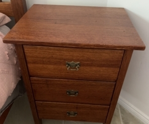 Queen bed frame and matching drawers x 2