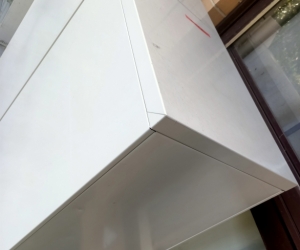 Large L-shaped desk, queen sized bed base and two filing cabinets