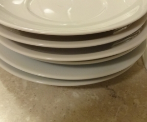 7 white saucers. Excellnt condition Good as plant pot saucers?