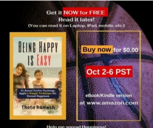 eBook version of "Being Happy is Easy" is FREE during Oct 2-6 PST