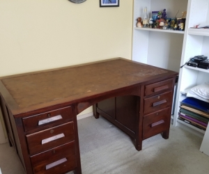 Antique wooden desk, 6 lockable dwrs , very solid