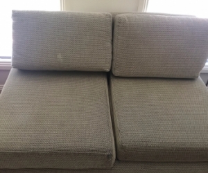 2-seater small sofa in green- gray fabric. Oak Park, Victoria