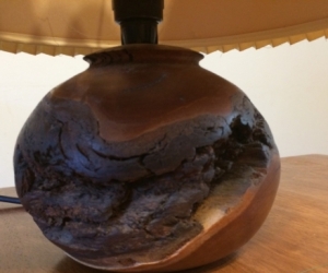 Lamp with wooden bur base