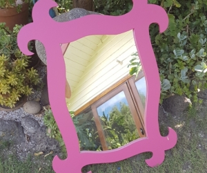 Colourful notice board and mirror